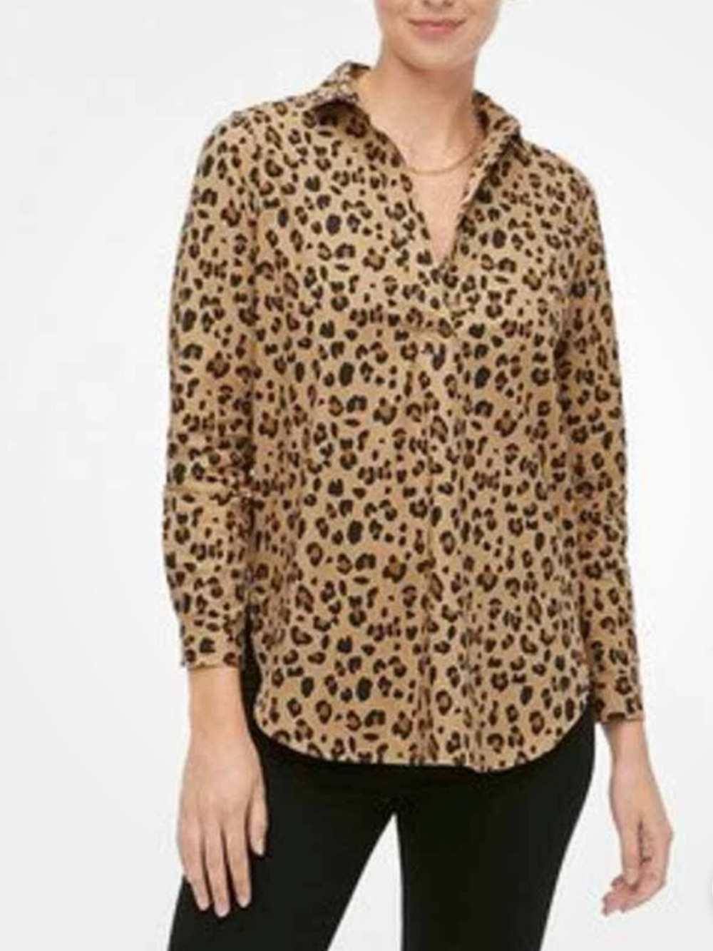 J.Crew Leopard Print Popover Top Women’s Medium Brown Black Cotton Stretch